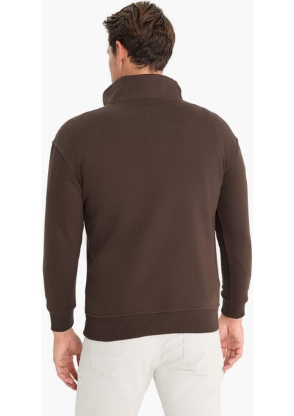Relax Fit Dik Yaka Fermuarlı Basic Düz Kalın Sweatshirt E5332AX24WN