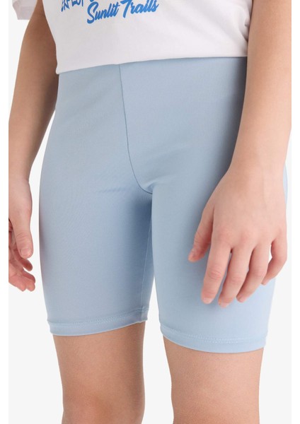 Kız Çocuk 2'li Takım Baskılı Kısa Kollu Tişört Biker Tayt E5694A825HS