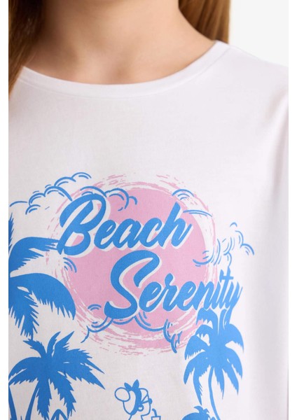 Kız Çocuk 2'li Takım Baskılı Kısa Kollu Tişört Biker Tayt E5694A825HS