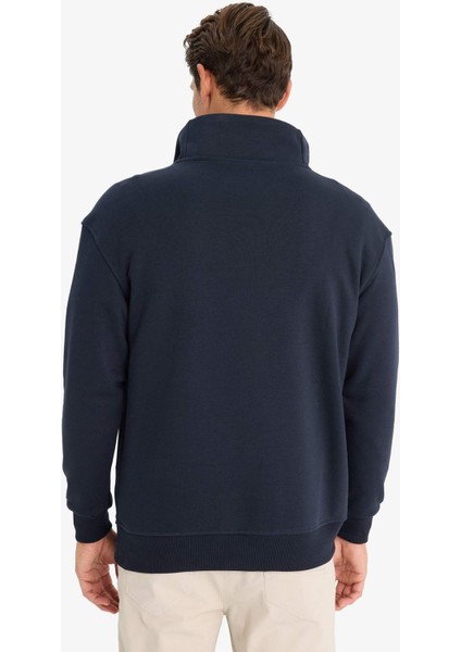 Relax Fit Dik Yaka Fermuarlı Basic Düz Kalın Sweatshirt E5332AX24WN