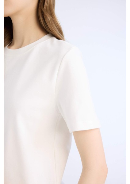 Regular Fit Bisiklet Yaka Basic Düz Kalın Kısa Kollu Beyaz Tişört D7579AX25SP