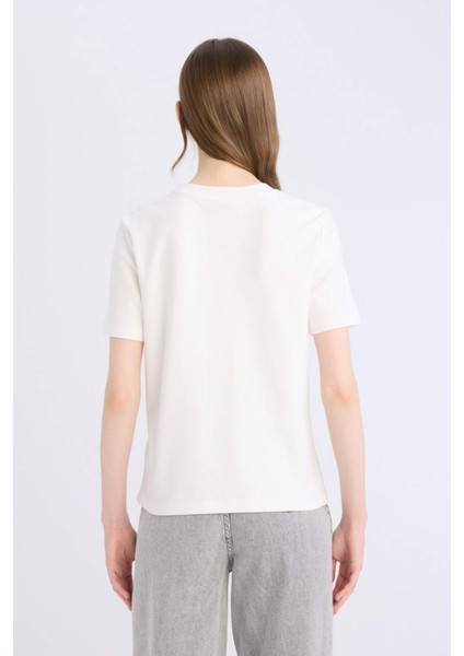 Regular Fit Bisiklet Yaka Basic Düz Kalın Kısa Kollu Beyaz Tişört D7579AX25SP