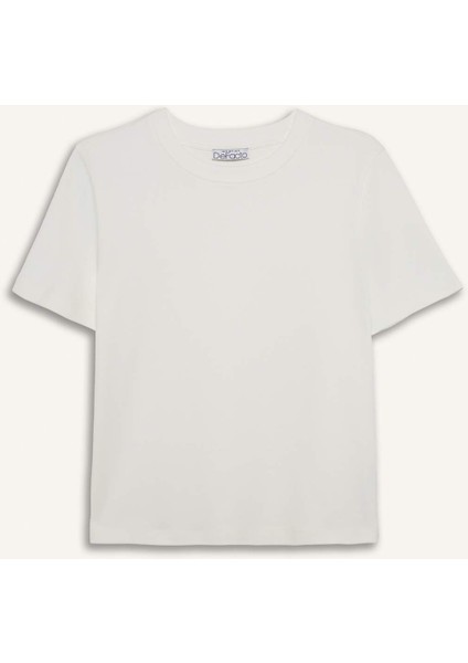 Regular Fit Bisiklet Yaka Basic Düz Kalın Kısa Kollu Beyaz Tişört D7579AX25SP