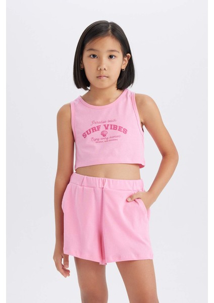 Kız Çocuk 2'li Takım Baskılı Atlet Şort