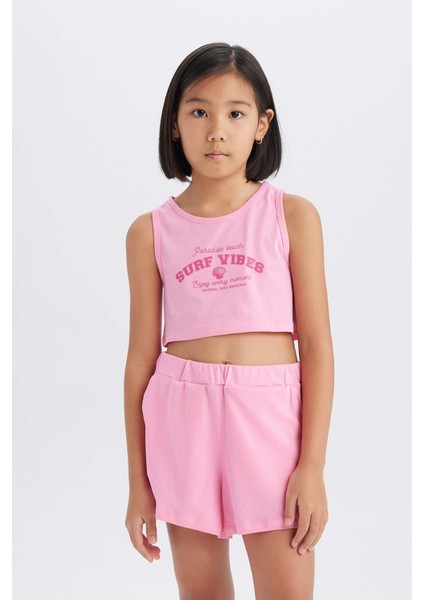 Kız Çocuk 2'li Takım Baskılı Atlet Şort