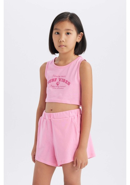 Kız Çocuk 2'li Takım Baskılı Atlet Şort
