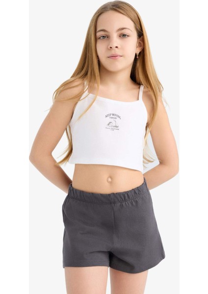 Kız Çocuk 2'li Takım Baskılı Atlet Beli Lastikli Şort