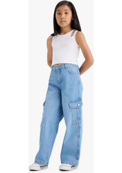 Kız Çocuk Wide Leg Kargo Geniş Paça Jean Pantolon E5879A825AU