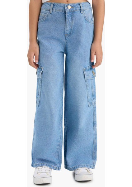 Kız Çocuk Wide Leg Kargo Geniş Paça Jean Pantolon E5879A825AU