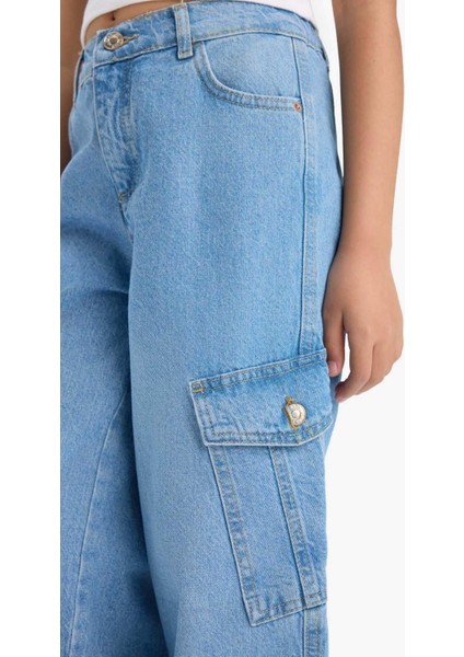 Kız Çocuk Wide Leg Kargo Geniş Paça Jean Pantolon E5879A825AU