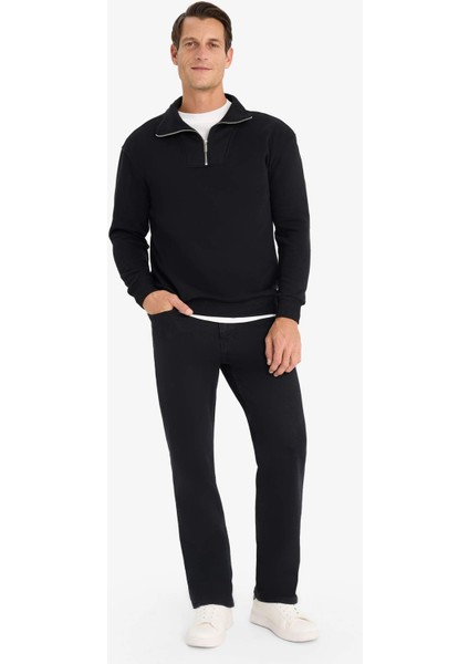 Relax Fit Dik Yaka Fermuarlı Basic Düz Kalın Sweatshirt E5332AX24WN