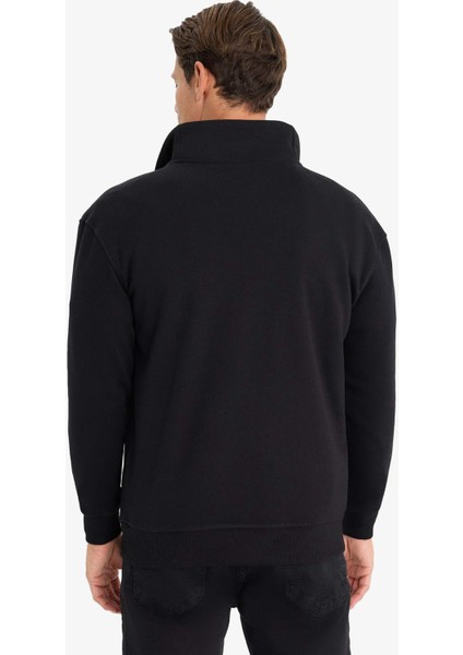 Relax Fit Dik Yaka Fermuarlı Basic Düz Kalın Sweatshirt E5332AX24WN