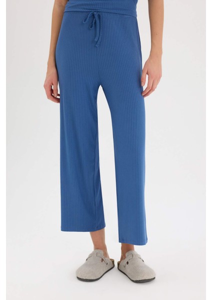 Pijama Takımı Fitilli Kaşkorse Kısa Kollu Üst Beli Lastikli Kapri Boy Alt-Fall in Love E0865AX25SP