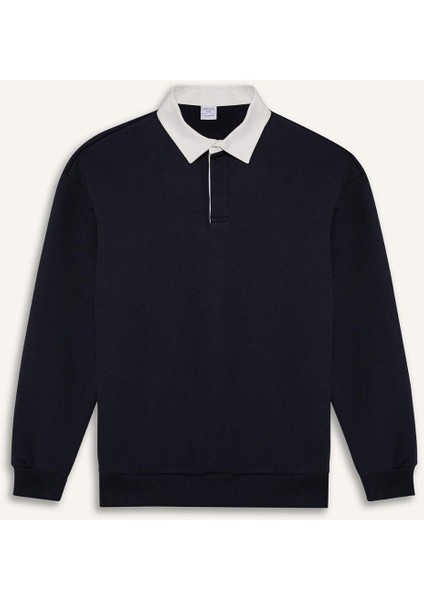 Boxy Fit Polo Yaka Basic Düz Sweatshirt E6523AX24WN