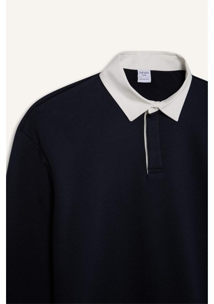 Boxy Fit Polo Yaka Basic Düz Sweatshirt E6523AX24WN