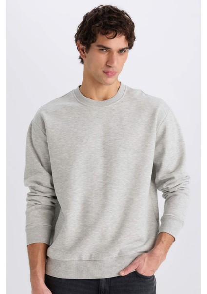 Oversize Geniş Kalıp Bisiklet Yaka Kalın Basic Düz Sweatshirt E5955AX24WN