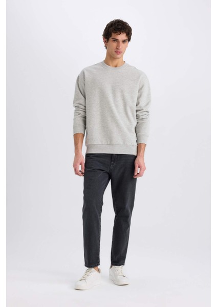 Oversize Geniş Kalıp Bisiklet Yaka Kalın Basic Düz Sweatshirt E5955AX24WN