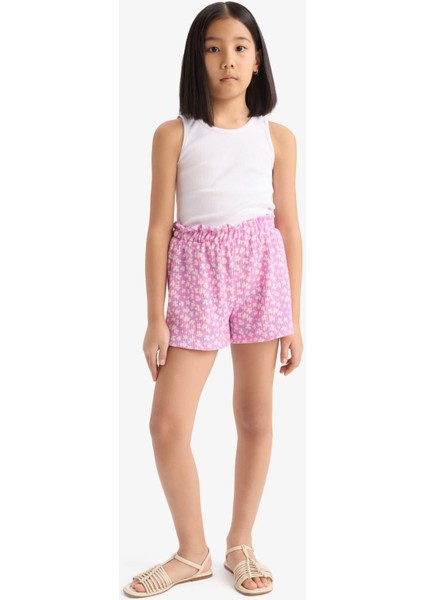 Kız Çocuk Desenli Beli Lastikli Şort
