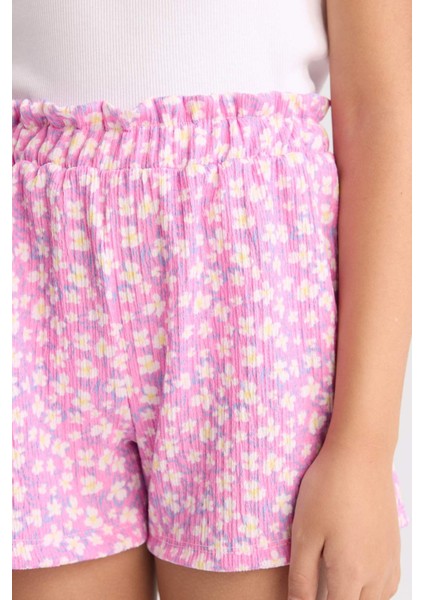 Kız Çocuk Desenli Beli Lastikli Şort