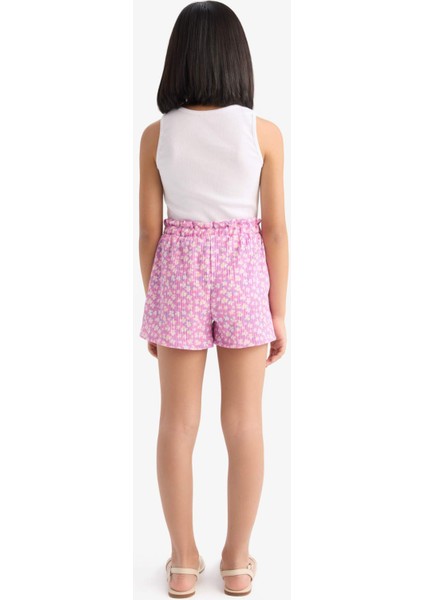 Kız Çocuk Desenli Beli Lastikli Şort