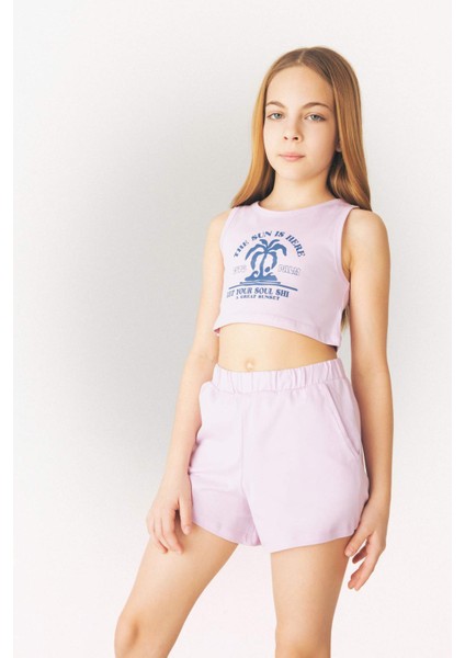 Kız Çocuk 2'li Takım Baskılı Atlet Şort E4897A825SM