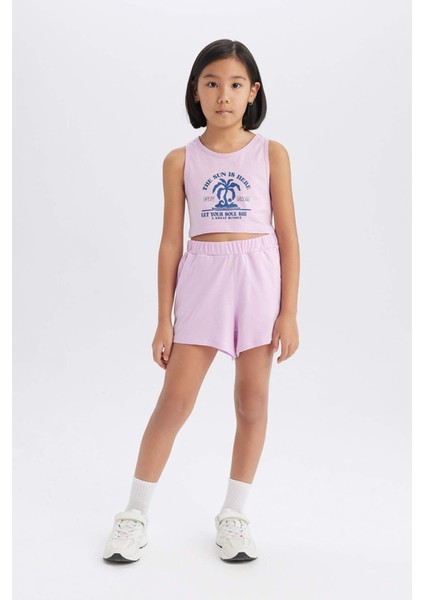 Kız Çocuk 2'li Takım Baskılı Atlet Şort E4897A825SM