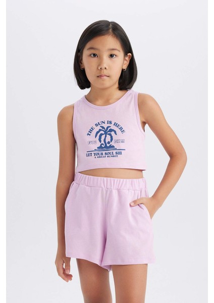 Kız Çocuk 2'li Takım Baskılı Atlet Şort E4897A825SM