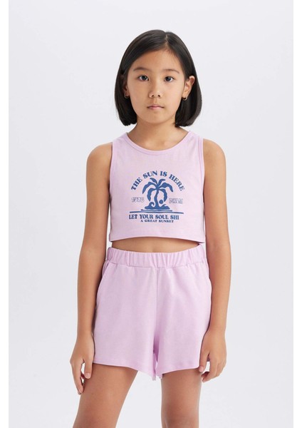 Kız Çocuk 2'li Takım Baskılı Atlet Şort E4897A825SM