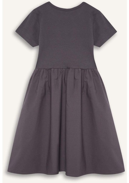 Kız Çocuk Bisiklet Yaka Fitilli Kaşkorse Kısa Kollu Yazlık Elbise E3839A825SM