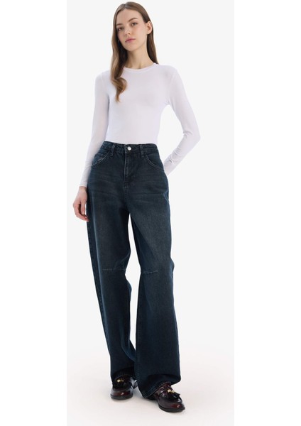 Fitted Bisiklet Yaka Basic Düz Uzun Kollu Tişört D0199AX25SP