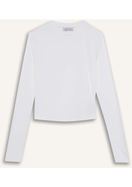 Fitted Bisiklet Yaka Basic Düz Uzun Kollu Tişört D0199AX25SP