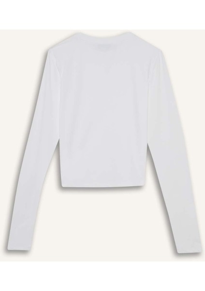 Fitted Bisiklet Yaka Basic Düz Uzun Kollu Tişört D0199AX25SP