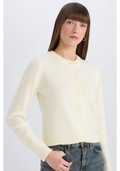 Regular Fit Bisiklet Yaka Basic Düz Düğmeli Soft Touch Yumuşak Triko Hırka E3654AX25SP