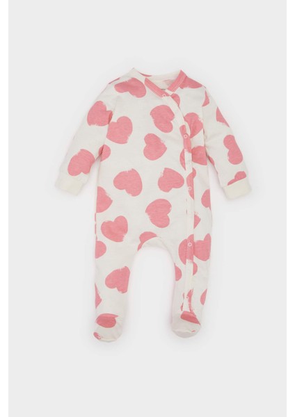Kız Bebek Yenidoğan Kalp Desenli Penye Uzun Kollu Çıtçıtlı Tulum E6046A5NS