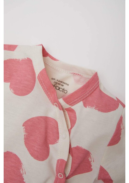 Kız Bebek Yenidoğan Kalp Desenli Penye Uzun Kollu Çıtçıtlı Tulum E6046A5NS