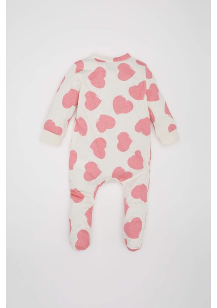 Kız Bebek Yenidoğan Kalp Desenli Penye Uzun Kollu Çıtçıtlı Tulum E6046A5NS