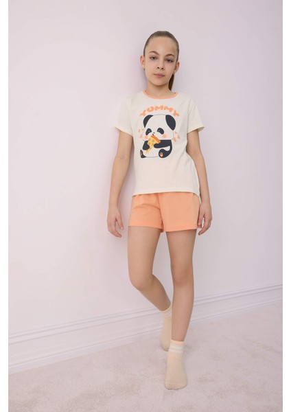 Kız Çocuk Pijama Takımı Kısa Kollu Üst Beli Lastikli Şort