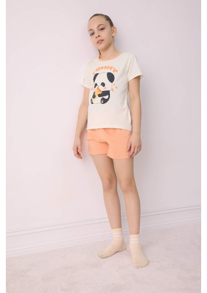 Kız Çocuk Pijama Takımı Kısa Kollu Üst Beli Lastikli Şort