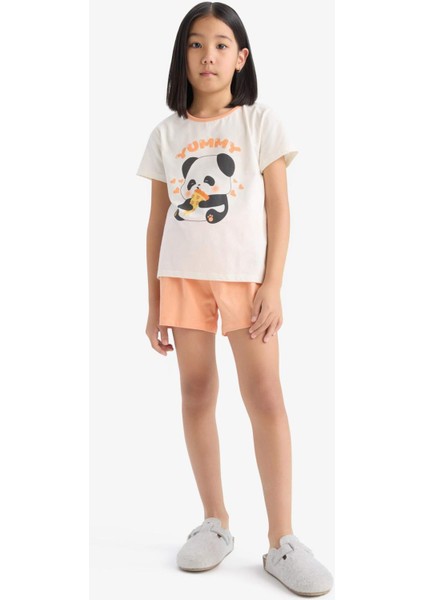 Kız Çocuk Pijama Takımı Kısa Kollu Üst Beli Lastikli Şort