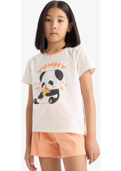 Kız Çocuk Pijama Takımı Kısa Kollu Üst Beli Lastikli Şort