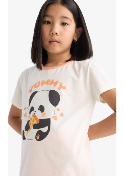 Kız Çocuk Pijama Takımı Kısa Kollu Üst Beli Lastikli Şort