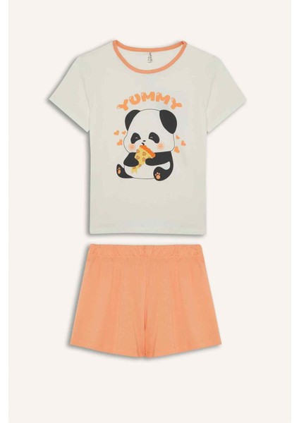 Kız Çocuk Pijama Takımı Kısa Kollu Üst Beli Lastikli Şort