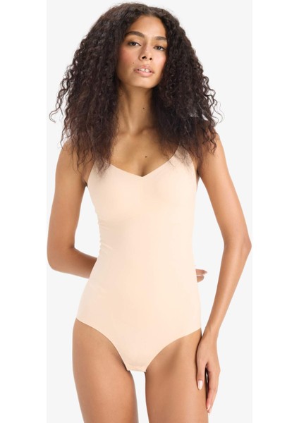 Çıkarılabilir Pedli Ten Rengi Bodysuit Korse-Fall in Love E4743AX25SM