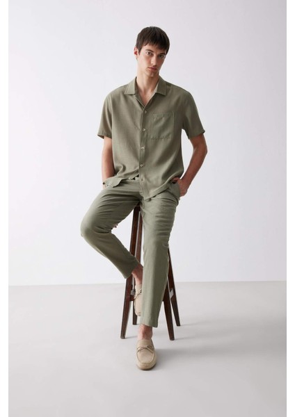 Relax Fit Rahat Kesim Kısa Paça Keten Görünümlü Yazlık Kumaş Pantolon E4790AX25SM