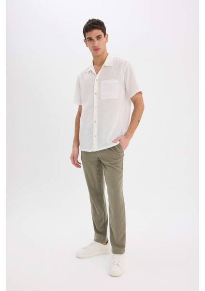 Relax Fit Rahat Kesim Kısa Paça Keten Görünümlü Yazlık Kumaş Pantolon E4790AX25SM