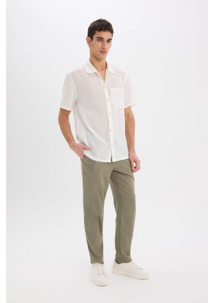 Relax Fit Rahat Kesim Kısa Paça Keten Görünümlü Yazlık Kumaş Pantolon E4790AX25SM