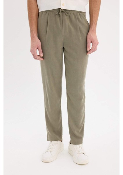 Relax Fit Rahat Kesim Kısa Paça Keten Görünümlü Yazlık Kumaş Pantolon E4790AX25SM
