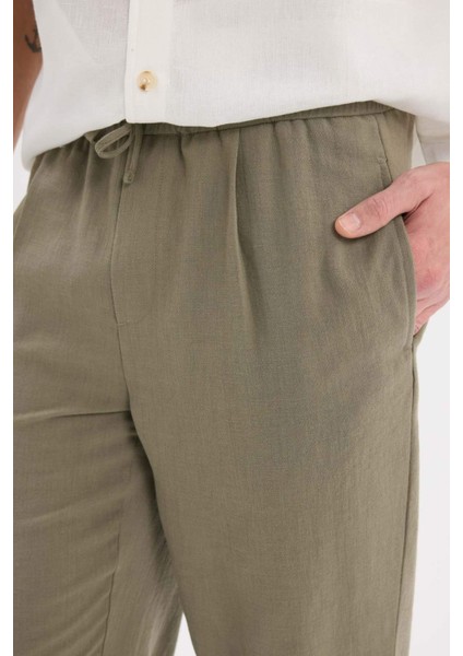 Relax Fit Rahat Kesim Kısa Paça Keten Görünümlü Yazlık Kumaş Pantolon E4790AX25SM