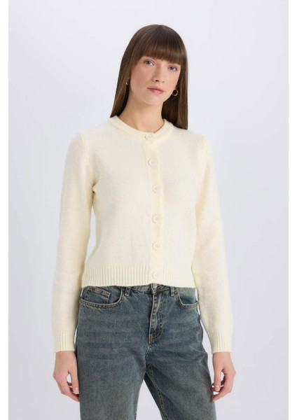 Regular Fit Bisiklet Yaka Basic Düz Düğmeli Soft Touch Yumuşak Triko Hırka E3654AX25SP