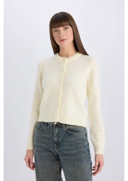 Regular Fit Bisiklet Yaka Basic Düz Düğmeli Soft Touch Yumuşak Triko Hırka E3654AX25SP